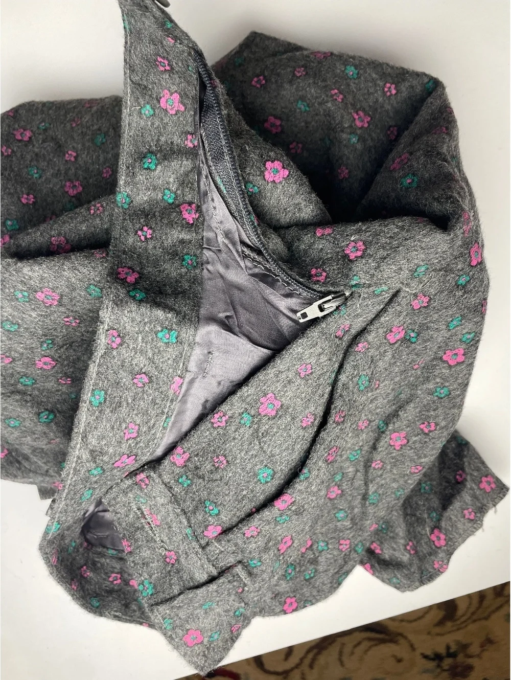 Vintage O2E by Benetton Girls Wool Blend Floral Pants Gray Pink Made Italy Sz 8